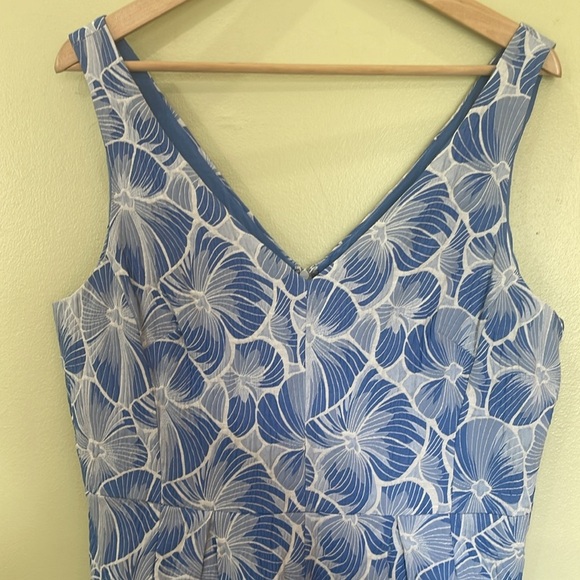 Moulinette Soeurs Anthropologie Blue Floral Fit & Flare Pleated Dress Size 14 - Picture 5 of 12
